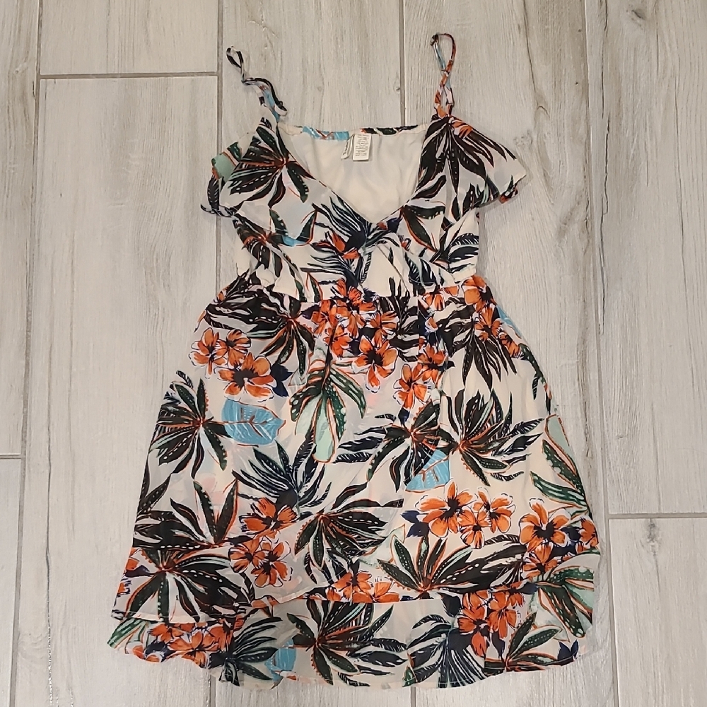 Floral Print Sundress with Spaghetti Straps Chiffon Tropical